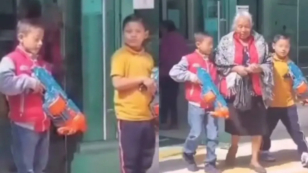 Niños guardaespaldas cuidan a su abuela